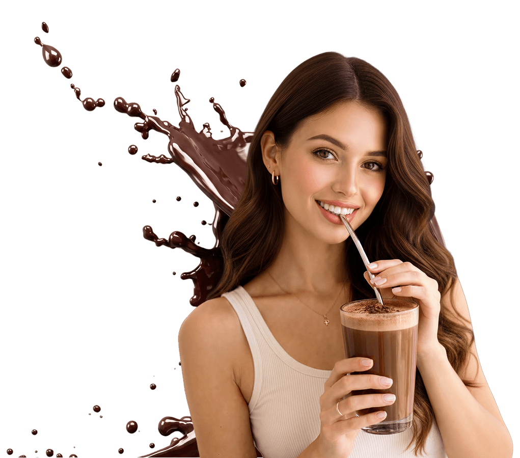Femme souriante dégustant un Chocolate Dreamzzz de Biolab