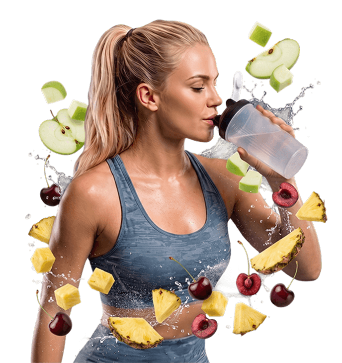 Une femme en tenue de sport boit de l'eau à la bouteille.